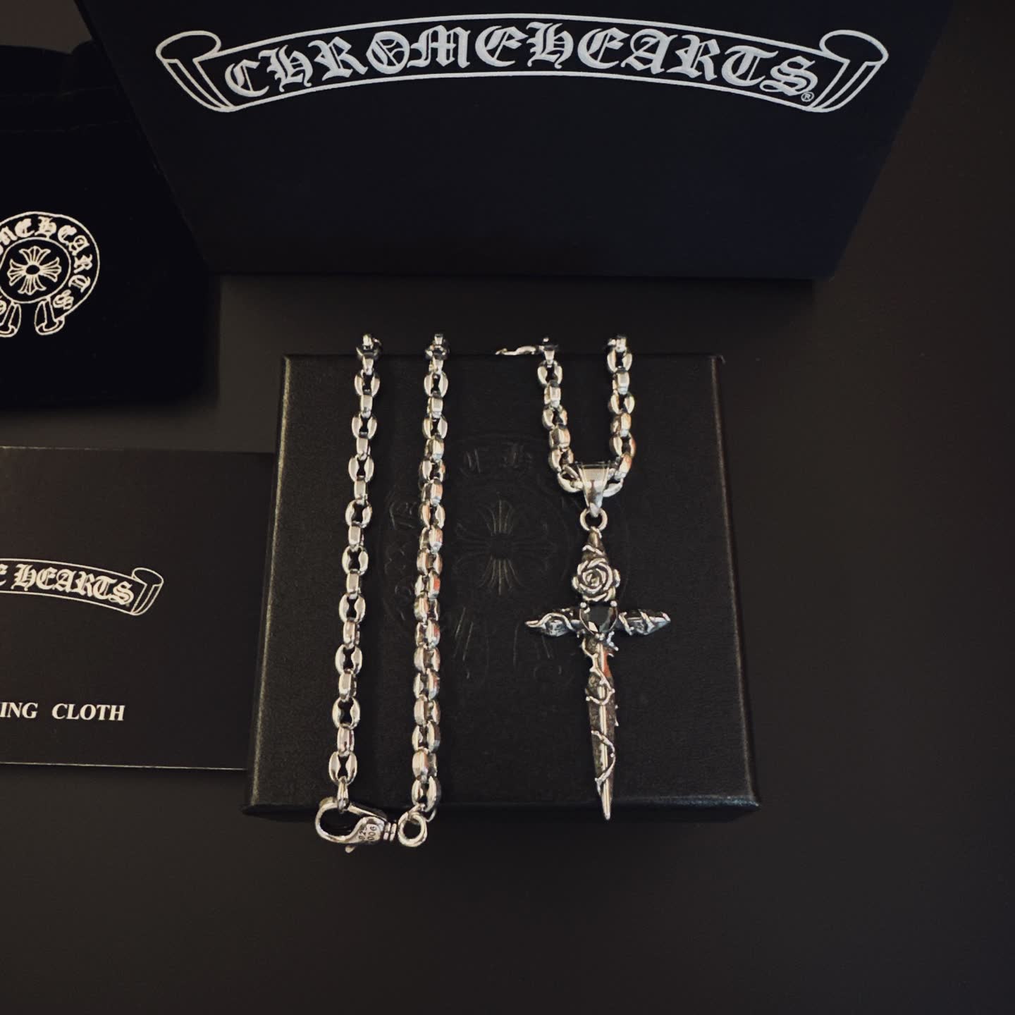 Chrome Hearts Silver Cross Pendant Necklace